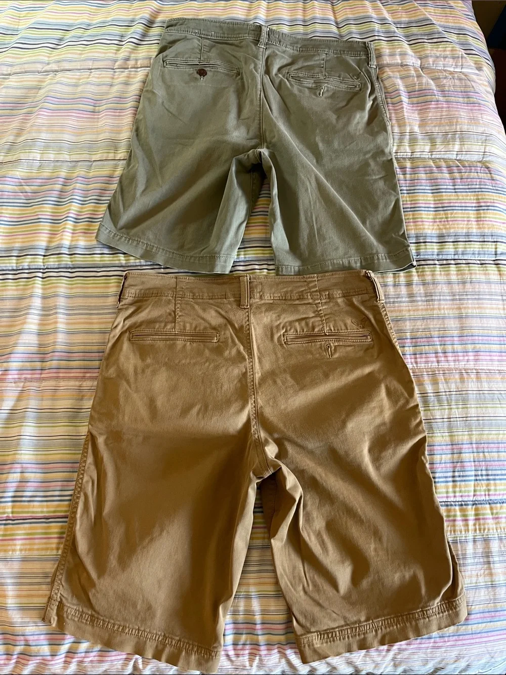 American Eagle Outfitters Men's Flat Front Shorts - Green & Khaki 2 Pairs 32‎